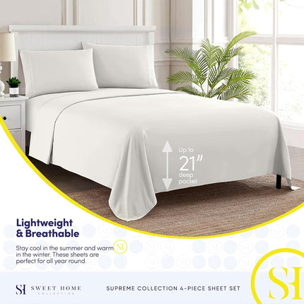 Sweet Home Collection 1800 Supreme Collection 21" DEEP Pocket Sheet Soft Egyptian Quality Brushed Microfiber Luxury Bedding Set with Flat, Fitted, 2 Pillow Cases, Extra Cal King, Ivory