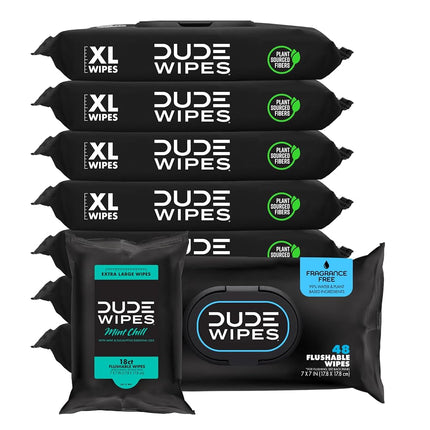 DUDE Wipes - Flushable Wipes - Unscented 8 Pack + 