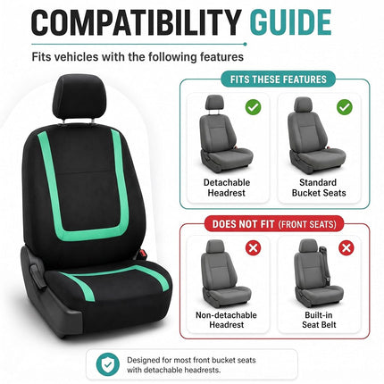 FH Group Car Seat Covers Front Set in Cloth - Car Seat Covers for Low Back Car Seats with Removable Headrest, Universal Fit, Automotive Seat Covers, Washable Car Seat Cover for SUV, Sedan, Van Mint