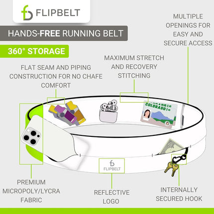 FlipBelt Classic Running Belt for Phone and Small Accessories, Exercise Waist Pouch for Women and Men, XXS Black