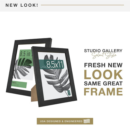 MCS Studio Gallery 8.5x11 Picture Frame Black Woodgrain, Rectangle Photo Frame for Photos, Posters & Art Prints & Easel for Tapletop Display (4-Pack)