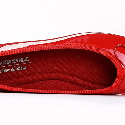 Feversole Women's Macaroon Colorful Memory Foam Cushion Ballet Flat Pumps Patent Red UK Size 4