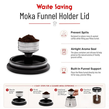 Bialetti Smart Coffee Jar, 250g Capacity – Made in Glass to Preserve Coffee Aroma – Airtight Seal, Stainless Steel Coffee Scoop, Holder for Bialetti Moka Funnel