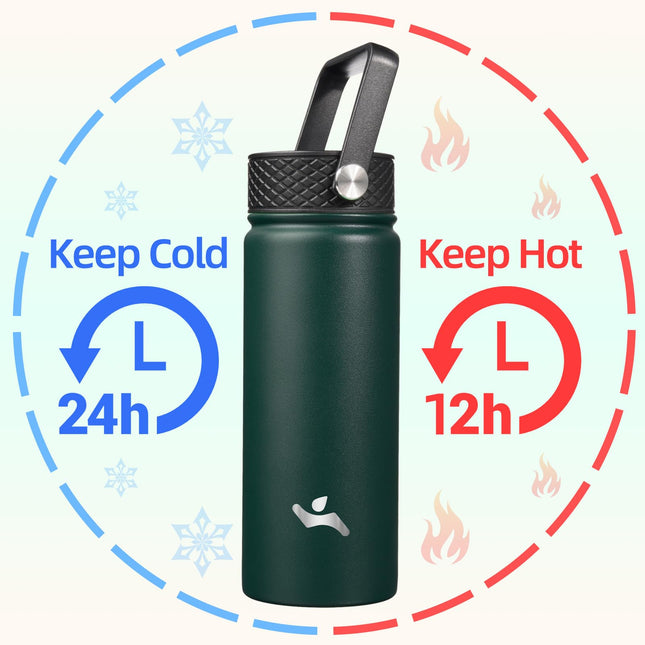 Konokyo Insulated Water Bottle with Straw,18oz 3 Lids Metal Bottles Stainless Steel Water Flask,Army Green