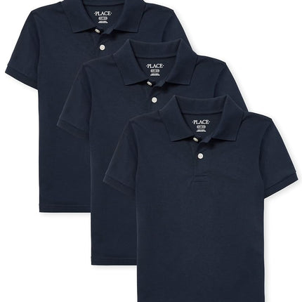Paquete de 2 polos de manga corta de jersey suave para uniforme de niño The Children's Place, paquete de 3 Náutico, talla grande