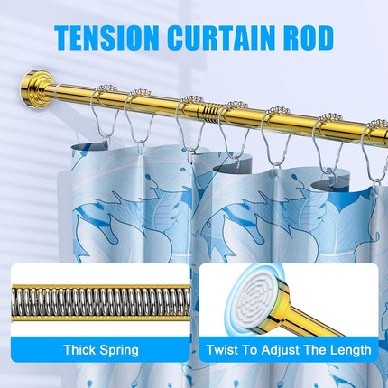 TEECK Shower Curtain Rod, 32-68 inch Adjustable Spring Tension Curtain Rod, Never Rust Anti-Slip Shower Curtain Rod for Bathroom, No Drilling, Never Collapse, Easy to Use, Gold