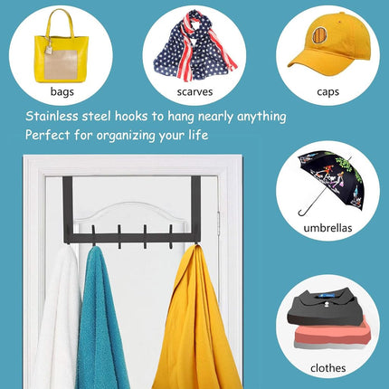 DOKU 2Pack Over The Door Hook, Heavy Duty Over Door Hanger Holder for Coat Robe Hat Clothe Towels Hanging, Bathroom Organizer Towel Rack 12 Hooks, Matte Black