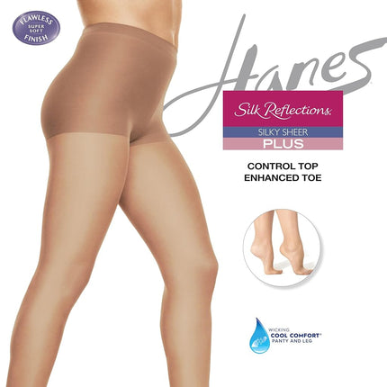 Hanes Plus Women's Silky Sheer Tights with X-Temp Technology, Control Top, Enhanced Toe, Little Color, 2 Plus