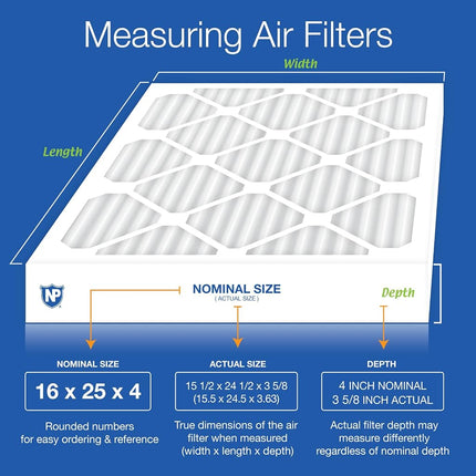 Nordic Pure 16x25x4M8-2 MERV 8 Pleated AC Furnace Air Filter, 16x25x4, Box of 2