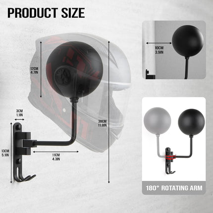 PUERSI Helmet Holder Wall Mount - 180° Rotation Motorcycle Helmet Hanger