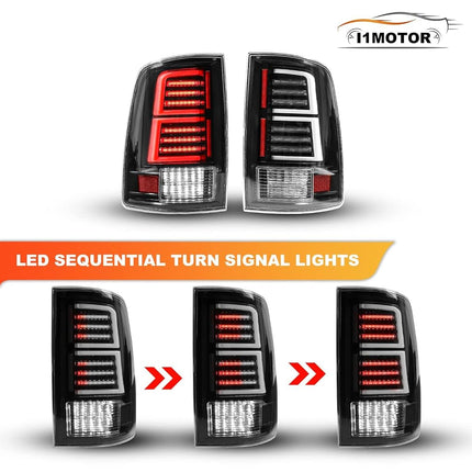 I1MOTOR Full LED Tail Lights for 2009-2018 Dodge Ram 1500 2500 3500 Taillights Car Rear Sequential DRL Turn Signal Light Automotive Brake Lamps Assembly Replacement Driver & Passenger Side