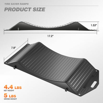 DNA Motoring Premium Tire Saver Ramps - Anti-Slip Hard Plastic Design for Flat Spot and Flat Tire Prevention, Easy-to-Carry Tire Savers Ramps, Set of 4, Black, Tools- 00706