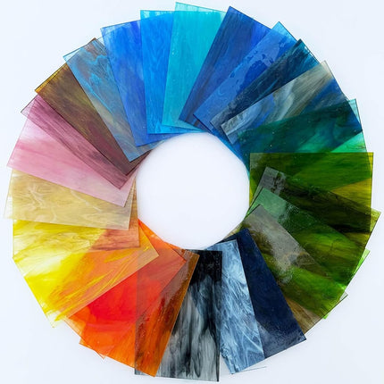 LITMIND 24 Sheets Transparent Streaky Stained Glass Sheets – Mystic Rainbow Mix, 6 x 4 Inch Smooth Art Glass for Mosaics, Suncatchers & DIY Crafts