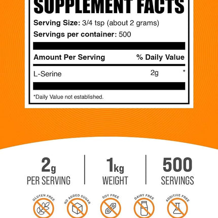 BulkSupplements.com L-Serine Powder - Serine Supplement, Amino Acid Supplement for Immune Support - Gluten Free, 2g per Serving, 1kg (2.2 lbs) (Pack of 1)
