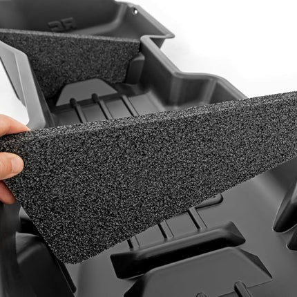 Almacenamiento personalizado bajo el asiento Rough Country para Chevy Silverado 1500 (2014-2018) y 2500HD/3500HD (2015-2019) - Almacenamiento plateado para camiones, termoplástico antideslizante