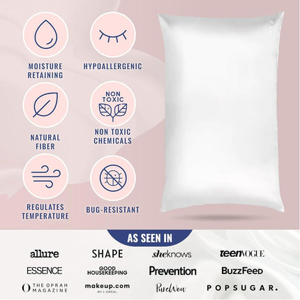 Funda de almohada de seda BLISSY 100% seda de morera pura 22 Momme 6A Fibras de alta calidad Funda de almohada de satén para cabello y piel Tallas Regular, Queen y King Funda de almohada de seda con cremallera oculta que absorbe la humedad, Blanco
