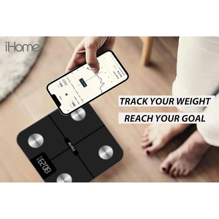 iHome Digital WiFi Smart Scale for Body Weight, Weight Scale with 14 Indicators, Including BMI, Body Fat, Muscle Mass, Batteries Included (Black Smart WiFi)