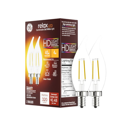 GE Relax LED Light Bulbs, 40 Watt, Soft White, Dec