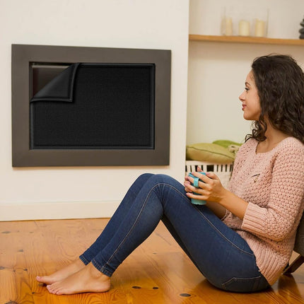 Magnetic Fireplace Cover, Fireplace Blocker Blanket, Draft Stopper with 12 Magnets, Heat Loss Prevention, Adjustable Black Indoor Iron Frame 39" W x 32" H