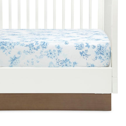 Delta Children Fitted Crib Sheets for Girls and Boys - 100% Organic Cotton Crib Sheet for Standard Crib and Toddler Mattresses - 28x52 Inch - GOTS Certified (Pack of 2), Blue Botanicals
