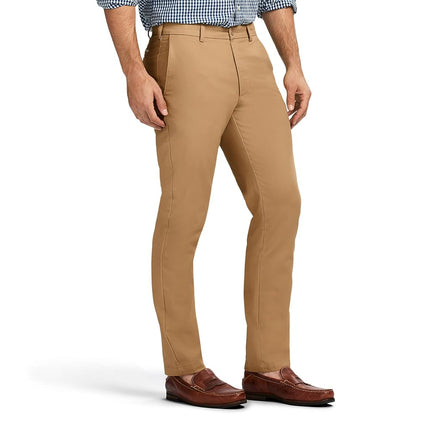 Izod Men's American Chino Flat Front Straight Fit Pant, Khaki, 34W x 32L