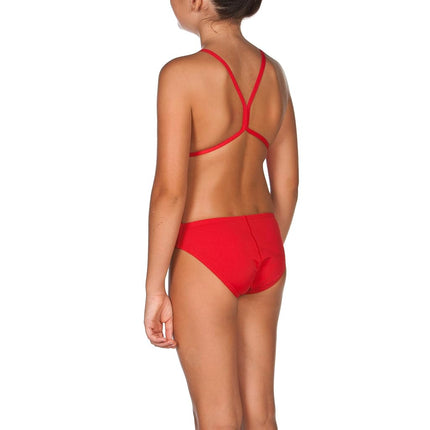 arena Girl's Mast MaxLife Thin Strap Open Racer Back One Piece Swimsuit, Red/Metallic Silver, 12Y/28