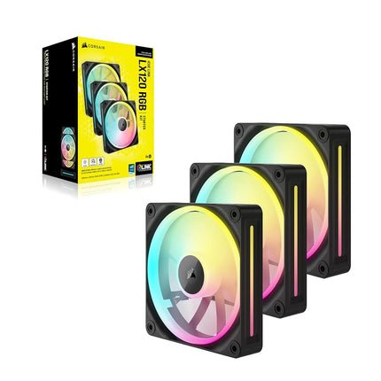 Corsair iCUE LINK LX120 RGB 120mm PWM Fans Triple Pack – Dual Light Loops – Includes iCUE LINK System Hub AirGuide Technology – Black