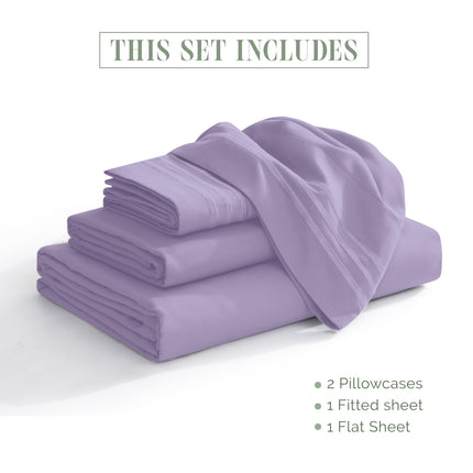 Elegant Comfort Luxurious 1500 Premium Hotel Quality Microfiber 4-Piece Sheet Set, 18-24 Inches Deep - Extra Deep Pocket Sheets - Ultra Soft 4PC Deep Pocket Sheets, Twin/Twin XL, Lavender