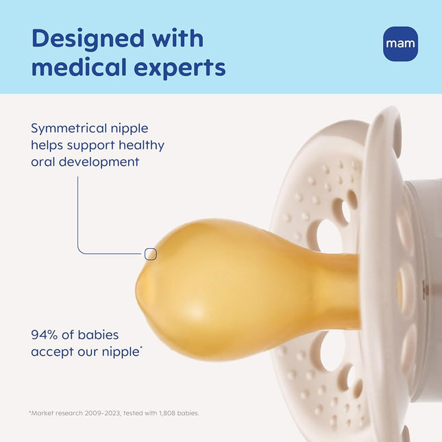 MAM Original Latex Pacifiers, Binky Pacifier for 6-16 Months, Natural Rubber Nipple, Made from Bio-Circular Materials, Easy to Clean, with Sterilizer Case, 2 Count Binkies