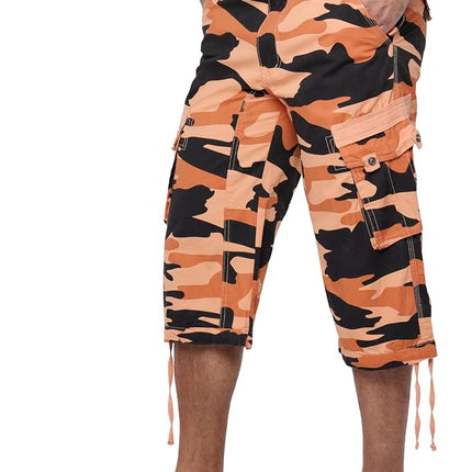 X RAY Men's Belted Long Cargo Shorts for Men, Below Knee Length Mens Cargo Shorts, 3/4 Pants (Big and Tall Shorts for Men), Orange Camo, 48