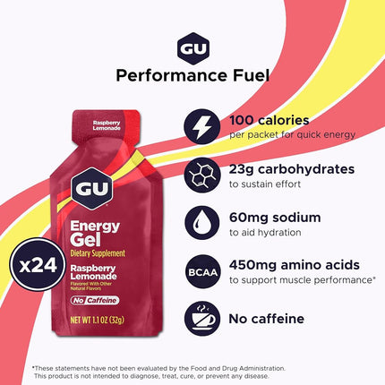 GU Energy - Energy Gels - Raspberry Lemonade Raspberry Lemonade Box of 24