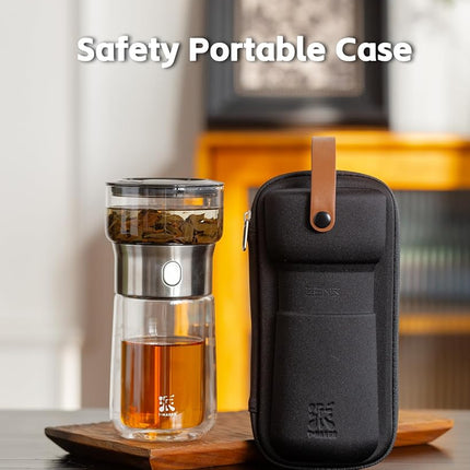 ZENS Modern Glass Tea Infuser Teapot, Smart One Touch Tea Maker for Loose Tea Diffusers with Insulated Mug and Portable Tea Kits, Cool Gongfu Tea Pot for Black Tea Lover Gifts