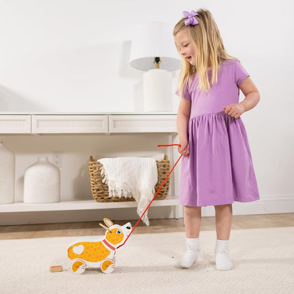 Melissa & Doug Feed, Walk & Poo Pup Wooden Preschool Pull Toy Play Set Ages 3+ - FSC Certified