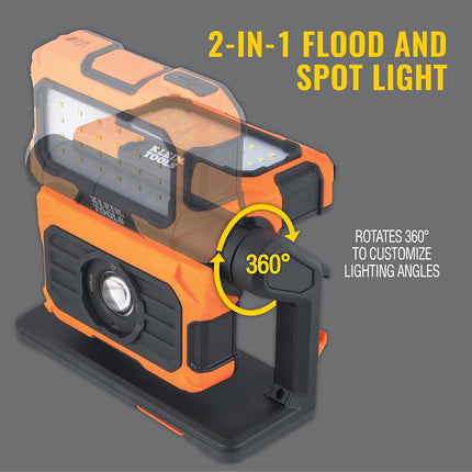 Klein Tools 56417 MODbox Rechargeable 3000-Lumen LED Work Light, Portable 2-in-1 Flood and Spot Light, 360-Degree Rotation, Compatible with MODbox Rail System