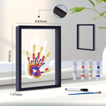 Family Handprint Kit, DIY Craft Keepsake Wooden Frame, Endless Gift Set, Non-Toxic Paints, Transparent Sheets (Black)