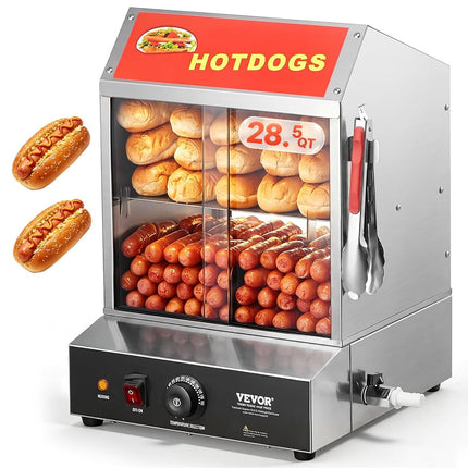 VEVOR Hot Dog Steamer, 28.5QT, 2-Tier Hot Dog Hut 