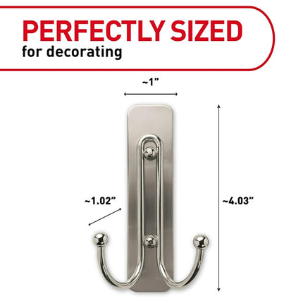 Command Large Wall Hooks, Damage-Free Hanging with Adhesive Strips, No Tools Double Hooks for Decorations in Living Spaces, 2 Satin Brass Plastic Hooks and 2 Command Strips