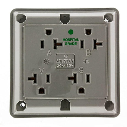 Leviton 21254-HR, 20 amperios, 125 voltios, serie industrial extra resistente grado hospitalario, receptáculo 4 en 1, hoja recta, con conexión a tierra (rojo)