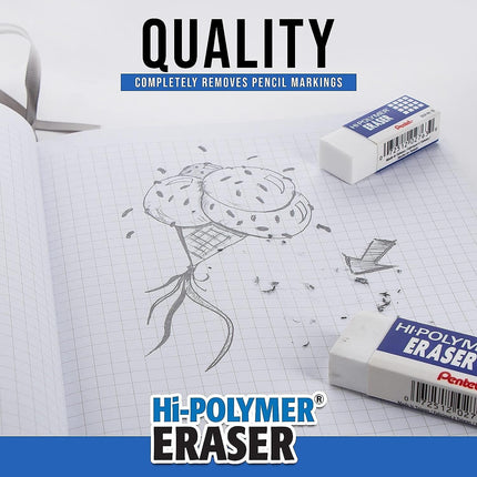 Pentel Super Hi-Polymer Eraser, Large, Nonabrasive, White (PENZEH10)
