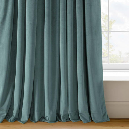 HPD Half Price Drapes Signature Velvet Thermal Blackout Curtains for Living Room 108 Inch Long (1 Panel) Rod Pocket Insulated Blackout Curtains for Bedroom Window Curtains, 50W x 108L, Skylark Blue
