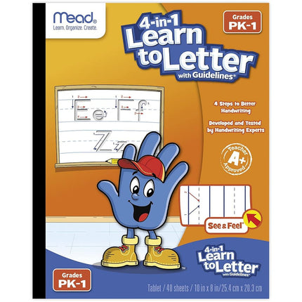 Mead See and Feel Learn to Letter w/Guidelines, 40 Sheets Per Book, PK-1, 10" x 8", White