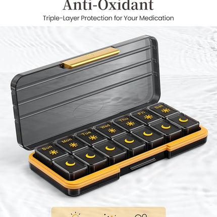 Am Pm Pill Organizer 7 Day, Weekly Pill Box 2 Times a Day, Medicine Pill Organizer with Separate Compartment, Travel Pill Case Dispenser Portable for Vitamins, Fish Oils, Medicines(Black)