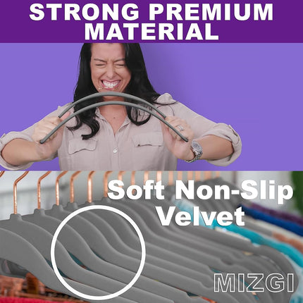 Premium Velvet Hangers (Pack of 50) Heavyduty - Non Slip - Velvet Suit Hangers Gray - Copper/Rose Gold Hooks,Space Saving Clothes Hangers (Grey)