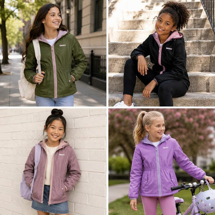 DKNY Veste polaire pour fille - Anorak coupe-vent à capuche doublé en polaire - Vêtement d'extérieur douillet et vestes d'hiver pour fille, vert grisé, 14-16