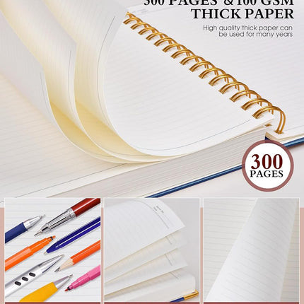 Spiral Notebook Journal 8.5” x 11”, 300 Pages Hardcover Leather Lined Journals for Women Men, A4 Large College Ruled Notebooks with 100 GSM Thick Paper, Spiral Journal for Writing Work School, Navy