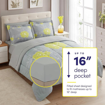 Sweet Home Collection Ensemble de Couette 7 Pièces avec Sac Couleur Unie Toutes Saisons Couverture Douce Alternative au Duvet et Draps de Lit Luxueux en Microfibre, Florence, King