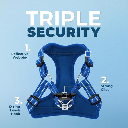 Best Pet Supplies Voyager Adjustable Dog Harness Leash Set with Reflective Stripes for Walking Heavy-Duty Full Body No Pull Vest with Leash D-Ring, Breathable All-Weather - Harness (Royal Blue), XL