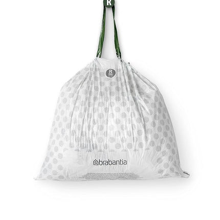 Brabantia 138584 PerfectFit Bin Liners Multipack (Size R/36 Litre) Thick Plastic Trash Bags with Tie Tape Drawstring Handles (120 Bags), White