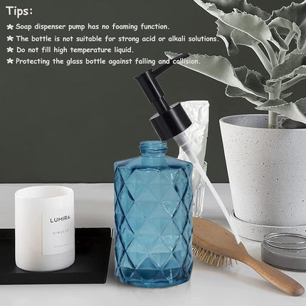 YYTSGG Blue Glass Soap Dispenser with Black Plastic Pump, 12oz, 2 Pack