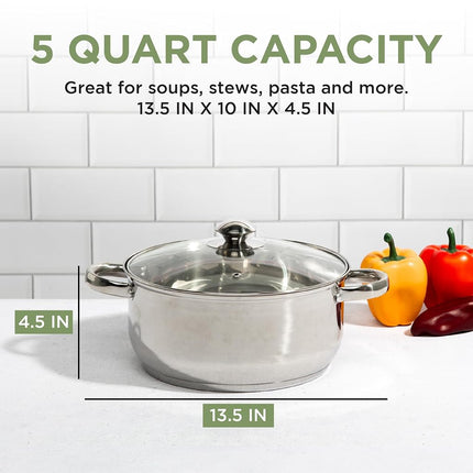Ecolution Pure Intentions Dutch Oven – Features Tempered Glass Lid, Stay-Cool Handles, and Encapsulated Bottom – Oven Safe – Curbside Recyclable Stainless Steel – 5 Quarts